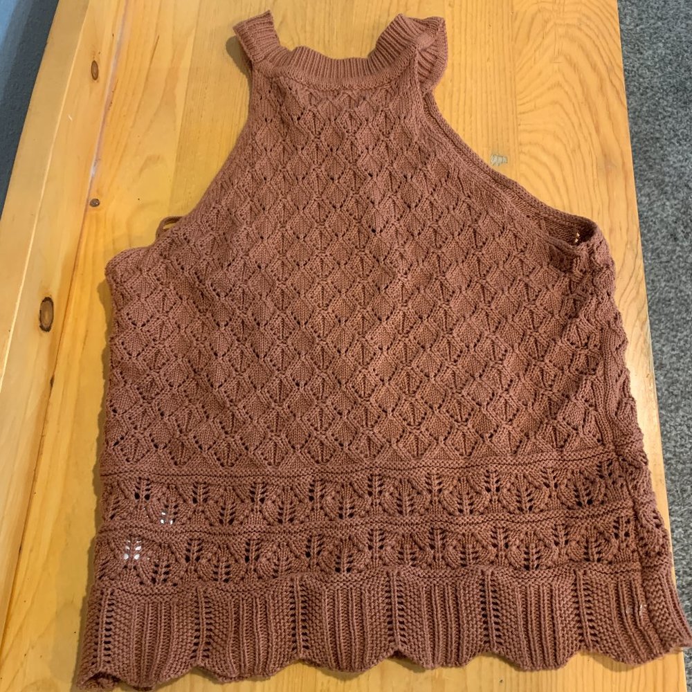 Rust Knit Heartloom Sweater Halter Top- Size S